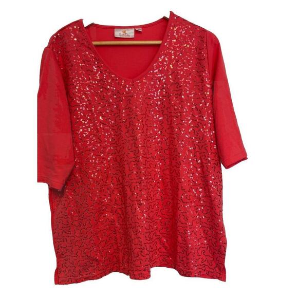 Quacker Factory Pink Sequin Short Sleeve Lightweight Sweater XL Fancy - Picture 1 of 6